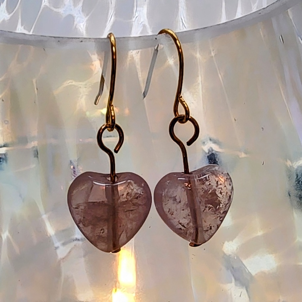 Rose Quartz and Gold Heart Earrings